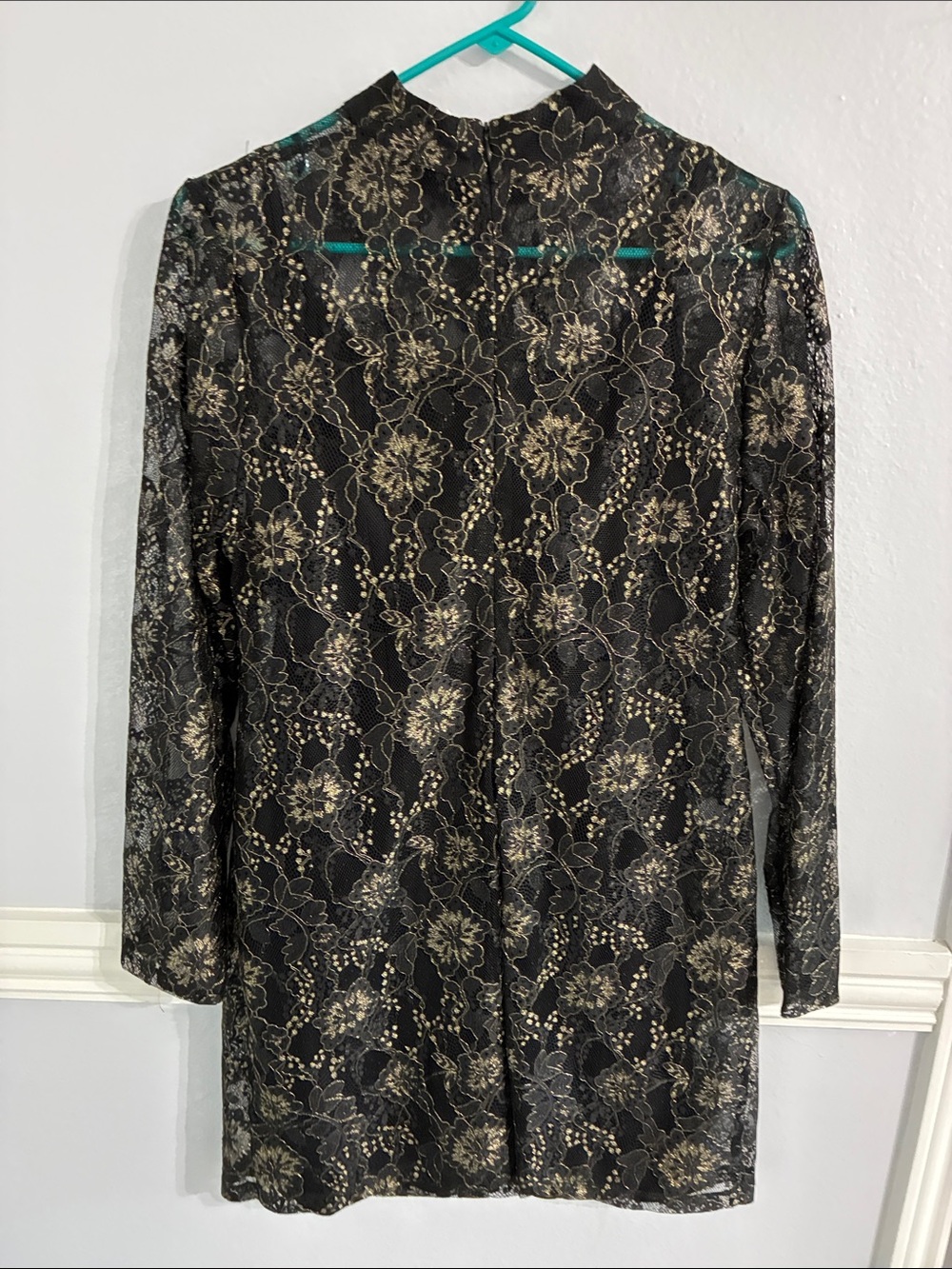 Charles Henry Black & Gold Lace Mock‑Neck Mini Dress - Picture 5 of 5